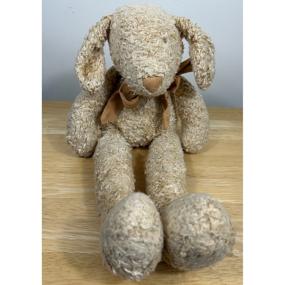 Jellycat Shushky Dog Puppy Plush Toy Cream Shaggy Brown Bow Retired WELL LOVED